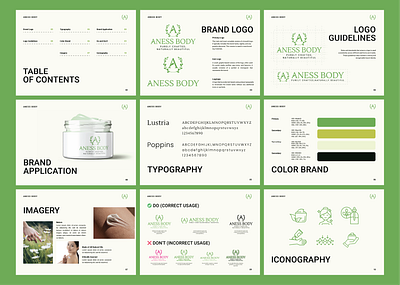Aness Body - Brand Book beauty boutique brand book branding cosmetic elegant green identity logo luxury minimalist nature organic packaging print skincare spa vector visual identity wellness