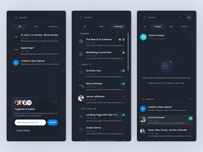 Moxby - search navigation for Workspaces, AI chat & Creations ai chat contact mobile product design ui ux