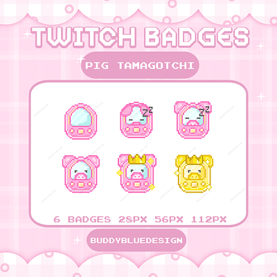 Twitch Badges badges twitch cute badges graphic design pig sub pixel pixelart sub twitch tamagotchi tamagotchi pixel