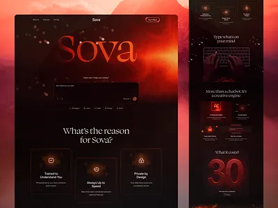 Sova – AI Smart Assistant Landing Page ai ai interface ai landing page ai tools ai trends ai ux ai web ai website chatbot deep learning design design inspiration innovation design saas smart assistant tech innovation ui ui design uiux web design