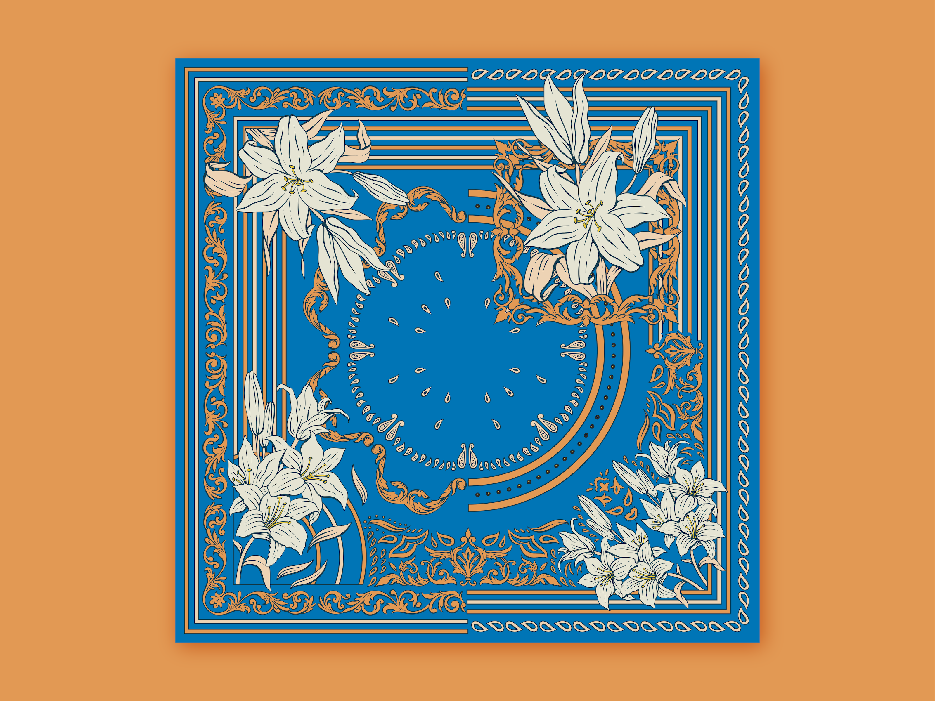 Baroque Blue Lily — Regal Floral Frame graphic design