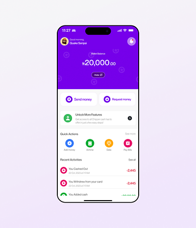 Chipper cash redesigned- fintech app app design chipper cash fintech mobile ui