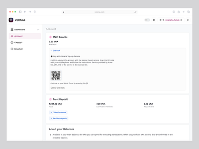 Verana – Crypto Finance Dashboard UI analytics bank app crypto crypto dashboard crypto finance defi dashboard finance finance dashboard fintech interest claim investment money app online banking saas startup token management ui ux wallet app wavespace web3