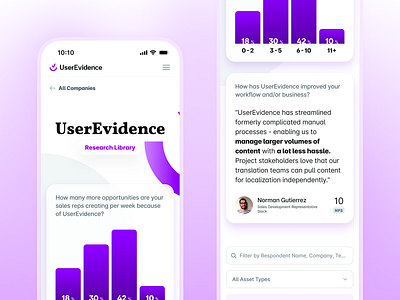 UserEvidence Research Library Mobile UI app gradient ios iphone library minimal mobile purple research subtle ui userevidence ux web