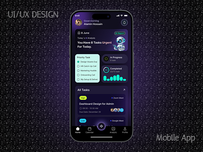 AI Task Management Mobile App ai productivity app ai task management android app app design clean ui daily planner dark mode app figma design minimal app design mobile app ui mobile dashboard modern ui neumorphism ui productivity app project management app smart task planner task manager app to do list app uiux ux design
