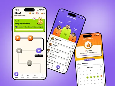 📚 Gamified Learning Experience for Kids – Bright, Fun & Rewards dailystreakui edtechapp educationux gamifiedlearning kidsappdesign leaderboarddesign learningappui mobileappdesign progresstrackingui