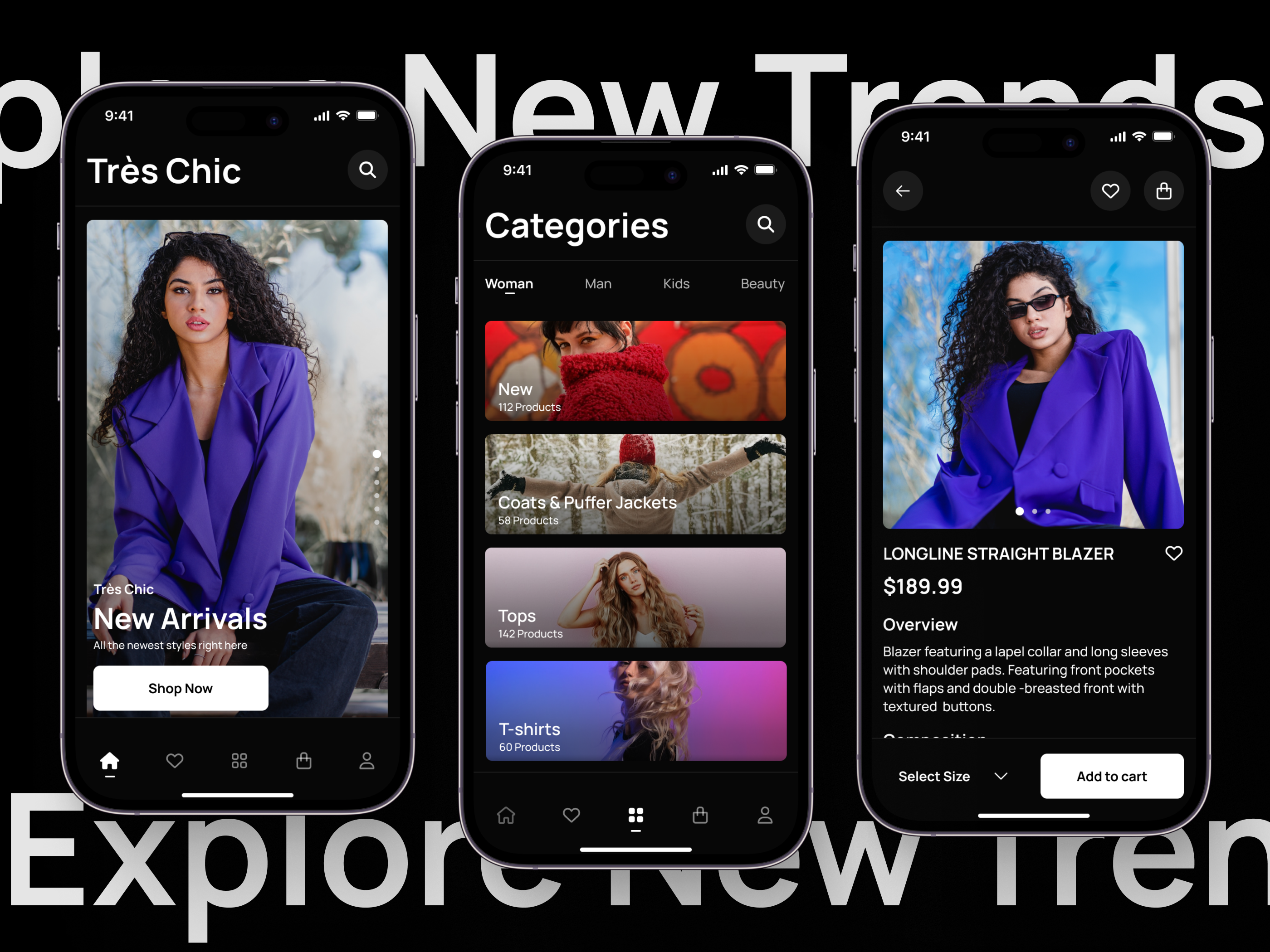 Très Chic | Fashion E-commerce App app design application cart categories checkout clothing app e commerce e commerce design fashion fashion design ios min mobile app online shopping online store shopping app ui ux women clothing zara