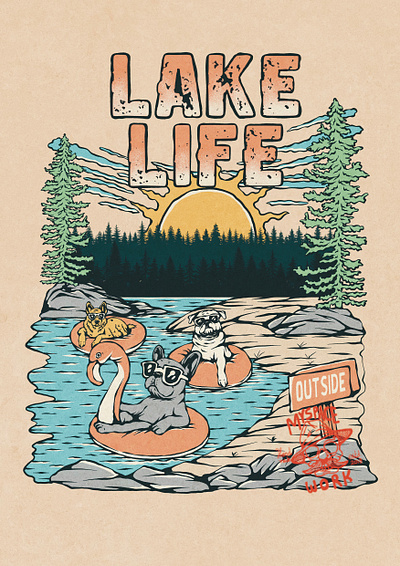 LAKE LIFE apparel badge branding clothing graphic design illustration logo nature outdoor print design product design tshirt vintage