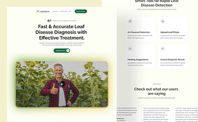 LeafCheck - Cure Diseases in Plants ai clean landing page modern simple ui web web design website