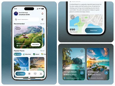 Travel Planning and Exploration Mobile App adventureapp cleanui explorationapp itineraryplanner locationapp mobileapp mobiletravelui tourismapp travelapp travelbooking traveldashboard traveldesign travelguide travelux tripplanner uidesign uiux uxdesign vacationapp wanderlustapp