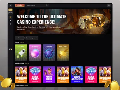 Web3 Casino Platform UI – Clean Dashboard for Crypto Game Experi crypto gaming design decentralized casino ux gamified wallet integration sol token interface ui web3 betting ui