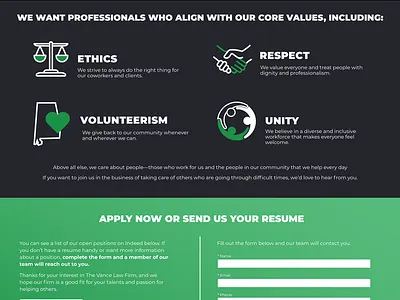 Vance Law Firm Careers Page branding graphic design ui