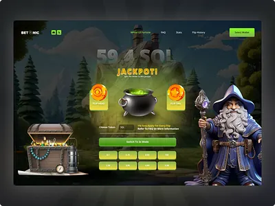Fantasy Jackpot Coin Flip Game UI | Web3 Betting Experience crypto gaming design decentralized casino ux gamified wallet integration sol token interface web3 betting ui