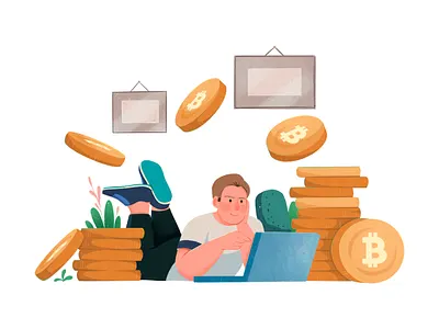 The Digital Economy art bitcoin branding coins crypto cryptocurrencie design digital art digital assets digital economy finance graphic design illustration investing investments personal finance plants remote work room vector