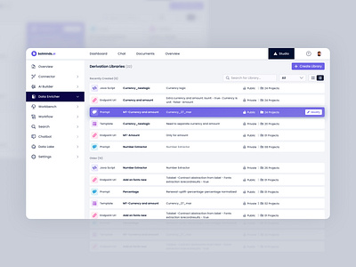 AI-Powered Derivation Libraries-List View ai card dashboard header hover icon list navigation ui