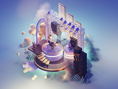 Sound Stage 3d abstract blender diorama illustration isometric render sound stage