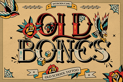 Oldbones 3d font 3d vintage font barbershop font classic tattoo font custom font custom type font font design font style free font old school font punk rock font rebellious font retro font signage font tattoo font tattoo inspired font tattoo studio font traditional tattoo font vintage display font