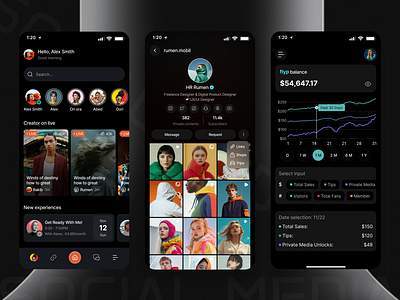 Social Media App app app design design hr rumen live streaming app live streming minimal mobile mobile app mobile app design music music app podcast podcast app social social media social media app ui ux
