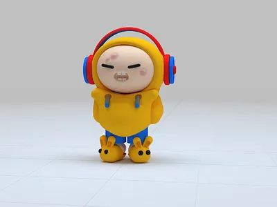Acne Kid 🔴 3d acne asian bauhaus character children cute design game graphic design headphones hoodie icon illustration kid low poly outfit slippers teen toy