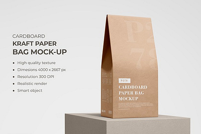 Kraft Cardboard Paper Bag Mockup PSD cardboard coffee bag kraft bag matte bag packaging bag paper bag paper pack product box snack box