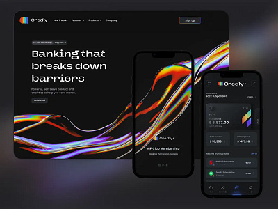 Credly - Fintech mobile app - Website 3d application banking branding dark theme design finance fintech hero fintech landing page fintech website illustration landing page minimal mobile app motion graphics neumorphism trading ui web design website