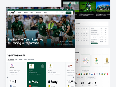 Rebound — A Clean & Functional Take on SAFF Plus design desktop football match homepage landing page match status modern design player website soccer website sports sports ui design sports website typography ui uidesign uiux ux uxdesign webdesign website
