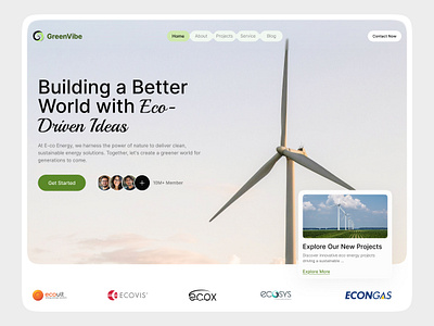 GreenVibe - Wind Energy Website green energy popular renewable startup ui ux web website wind energy wind turbine