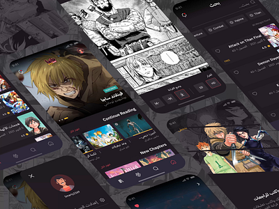 Manga e-Books - Animation animation arabic dark theme design ebooks home manga mobile app onboarding stories ui ux strategy