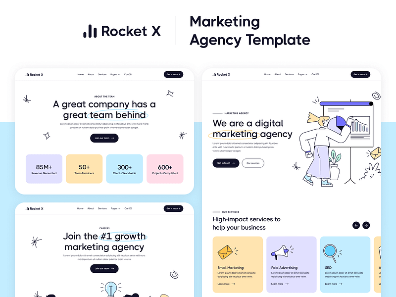 Presentation - Rocket X - Marketing Agency Webflow Template lead generation