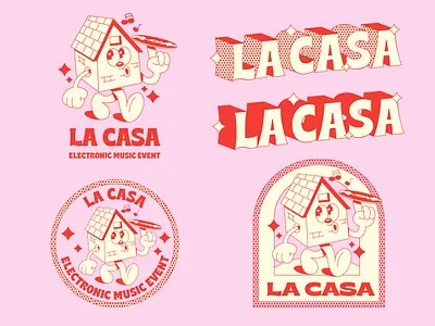 "La Casa" music event's logo 1930s branding cartoon character design event font house icon illustration lacasa logo mark mascot music old cartoon old school vintage