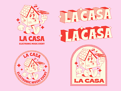 "La Casa" music event's logo 1930s branding cartoon character design event font house icon illustration lacasa logo mark mascot music old cartoon old school vintage