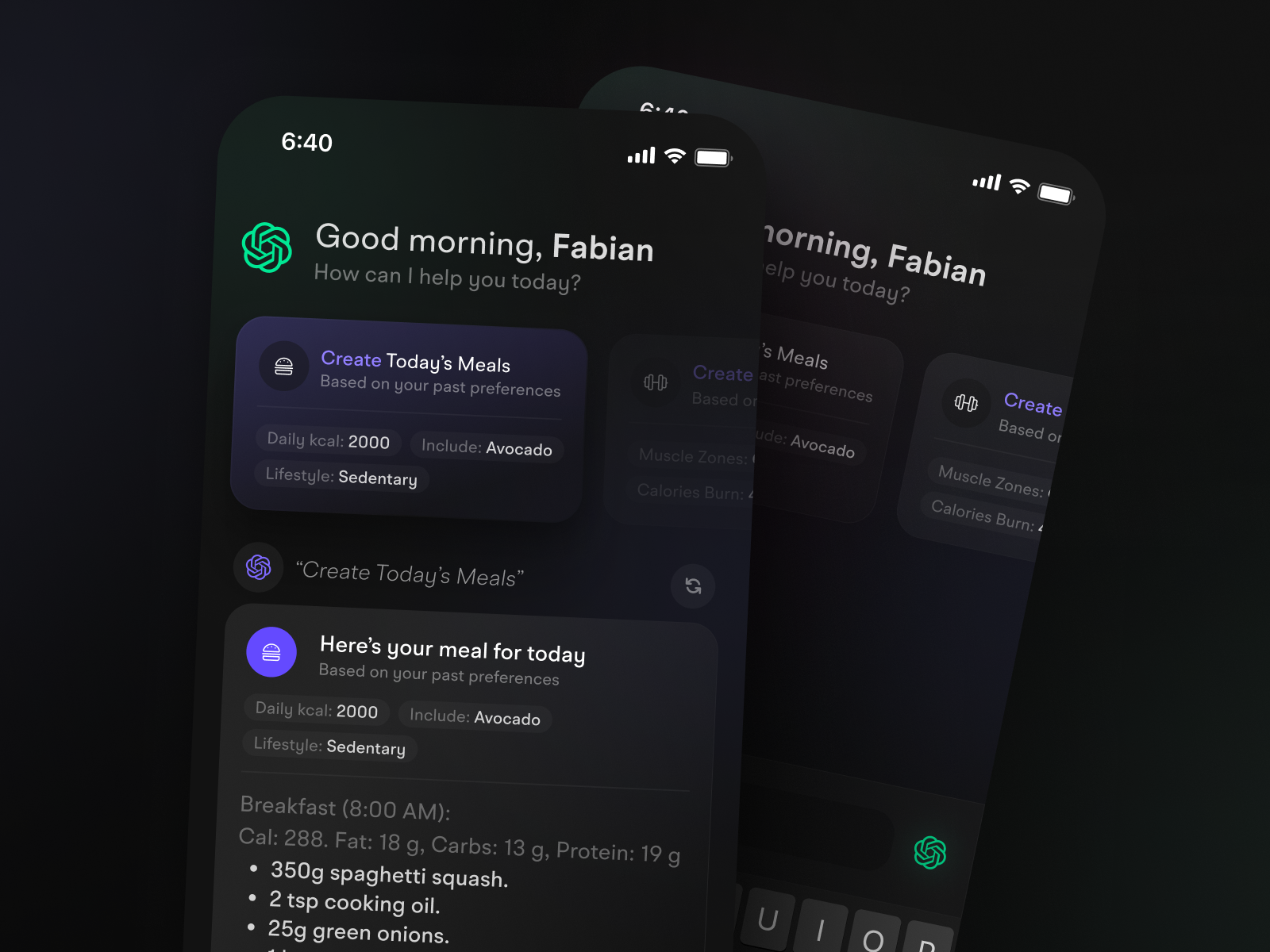 ChatGPT - Mobile App Exploration ai app artificial chat chatgpt dark eating food glass gpt intelligence ios iphone meal mobile morning organise organize ui ux