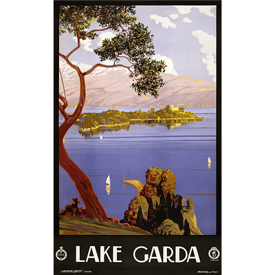 Lake Garda art illustration oil paint poster