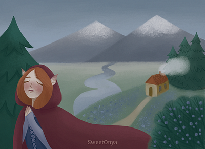 Frosty Juniper. Candle Label Illustration 2d branding cartoon character design children illustration elf fantasy forest illustration landscape little red riding hood nature