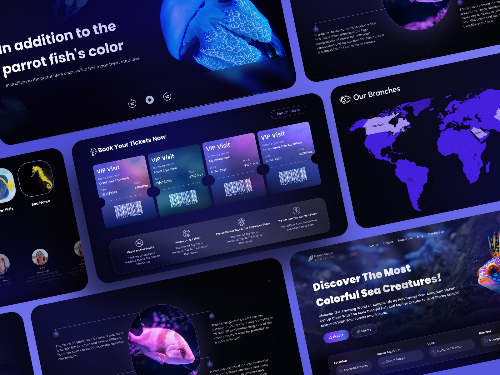 🐟🦑Dark Mode Aquarium Landing Page animation component designer fish graphic design landing product serchbox ui uiux user ux