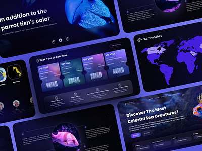 🐟🦑Dark Mode Aquarium Landing Page animation component designer fish graphic design landing product serchbox ui uiux user ux