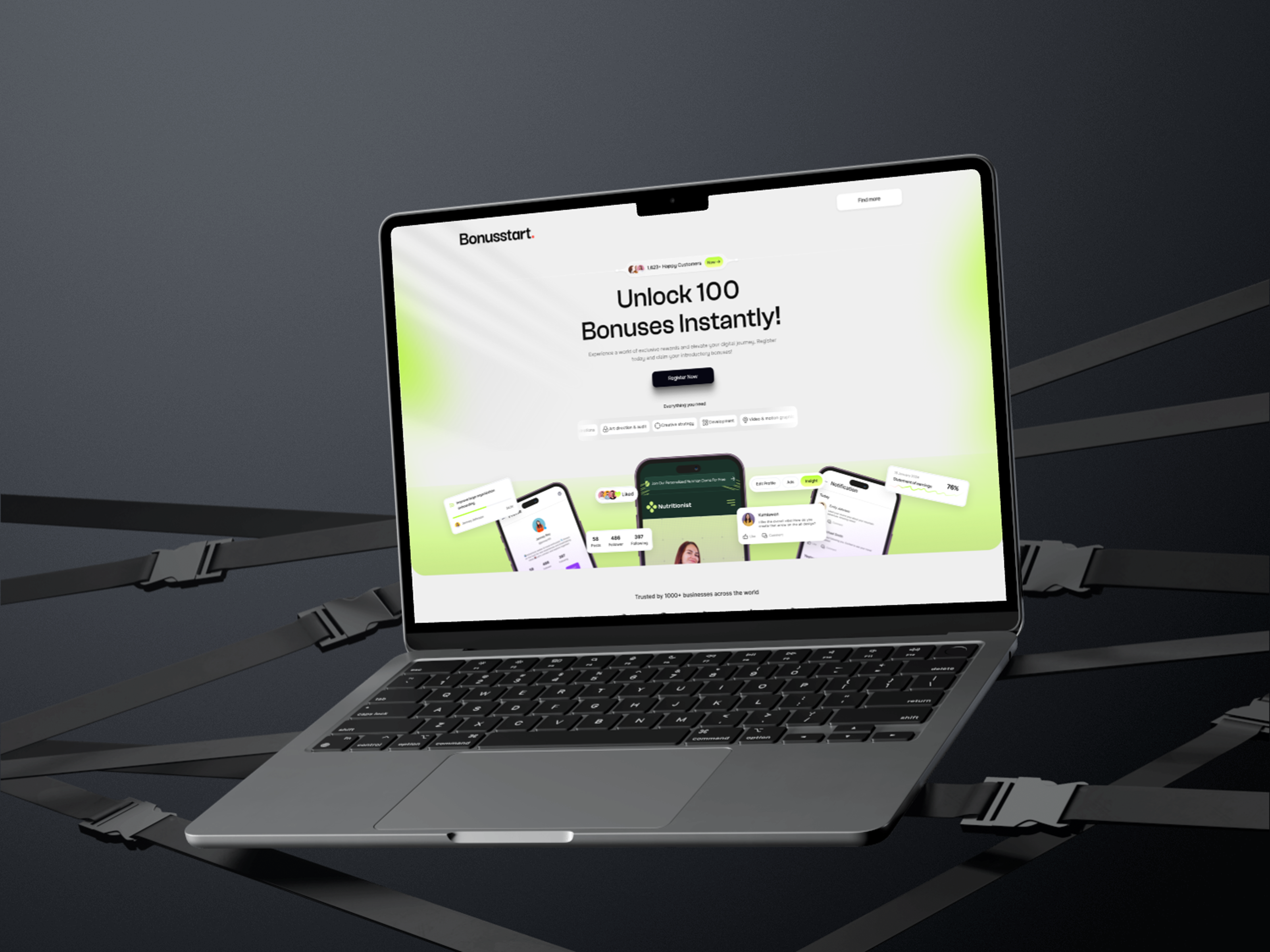 UX design concept promo landing bento black white bonus clean design digital fresh landing page modern offer promo responsive simple ui ux visual design web webdesign website