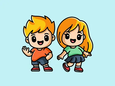 Cute Boy and Girl Characters adorable alfrey davilla boy and girl chibi characters child character children illustration children mascot cute illustration cute mascots financial illustration kawaii kids mascot male and female super deformed toddlers vaneltia