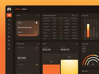 Alvero - Expense Finance Fintech Dashboard Webapp UI UX Design chart dashboard expense tracking finance dashboard fintech dashboard gradinet orange gradient product design ui ui design ui ux design uiux ux web design webapp