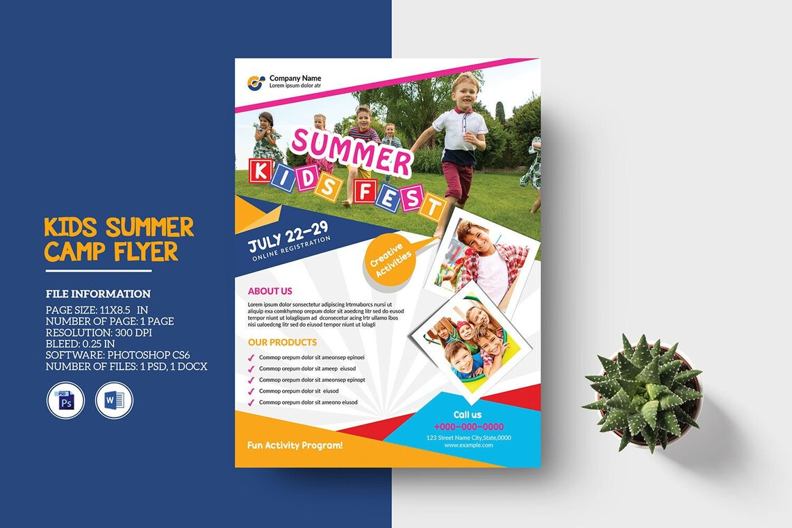 Printable Kids Summer Camp Flyer Template flyer invitation kids camp kids party kids summer camp psd summer camp word