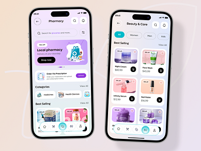 Online Pharmacy and Skincare App Design appdesign beautycareapp cleanmobileui drugstore ecommerceappdesign healthcare healthcareappdesign medicineappui mobile app mobile app design mobilehealthapp onlinepharmacyui pharmacy pharmacy app product design promo skincareappui supplements app telemedicine uxuidesigner