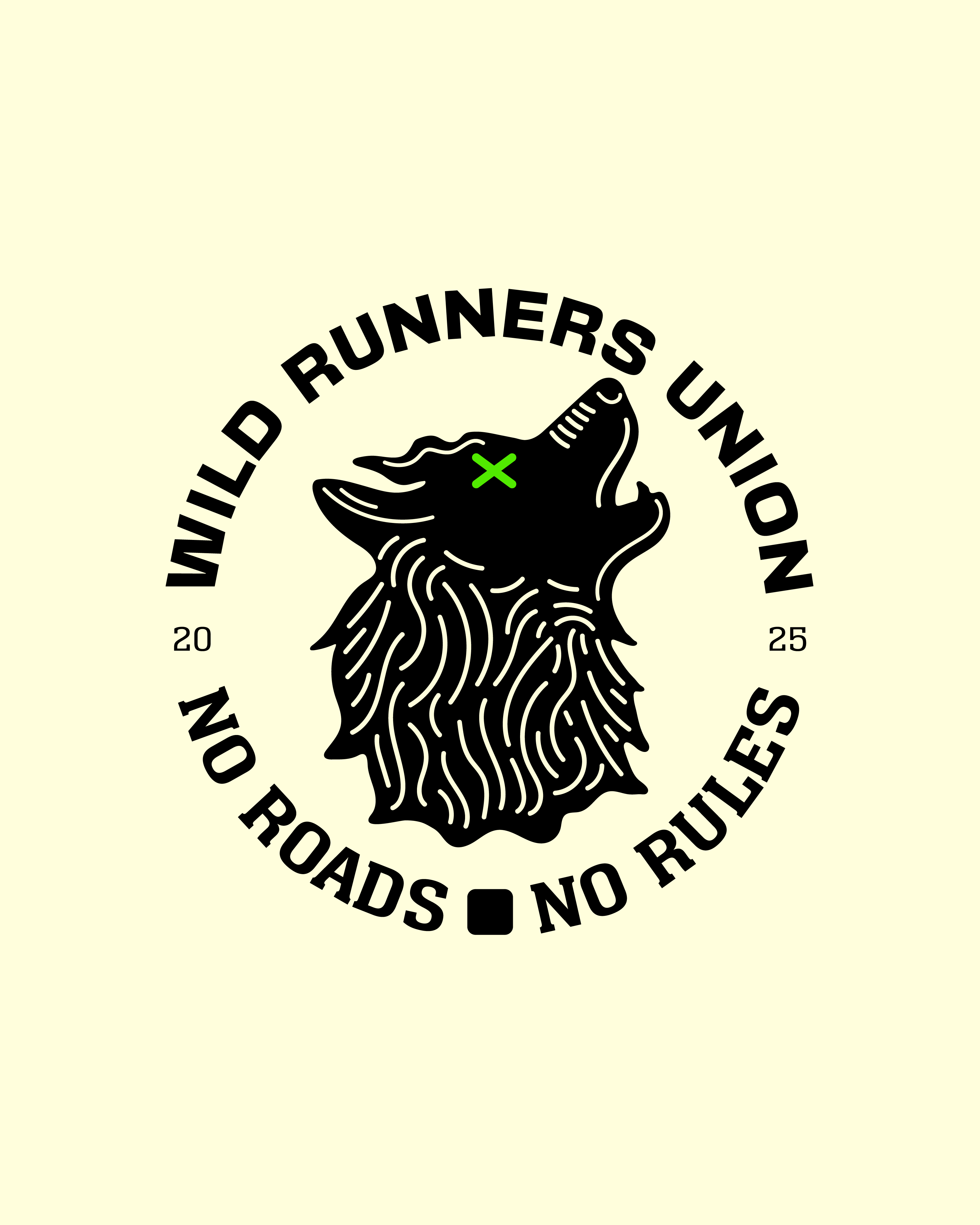 WILD RUNNERS UNION LOGO adventure badge brand identity brand identity design branding emblem graphic design illustration logo logo design outdoor running sports streetwear trail running urban wolf wolf logo