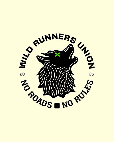 WILD RUNNERS UNION LOGO adventure badge brand identity brand identity design branding emblem graphic design illustration logo logo design outdoor running sports streetwear trail running urban wolf wolf logo