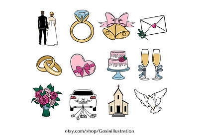 Wedding hand drawn icons hand drawn icons icons illustration social media icons wedding icons wedding illustration