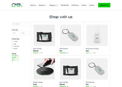 OASA add to card e commerce space website ui ux