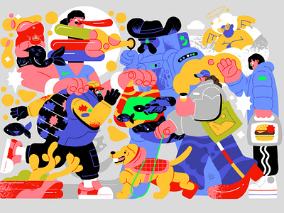 Mural character crowed graphicdesign ill illustration man ocean people running