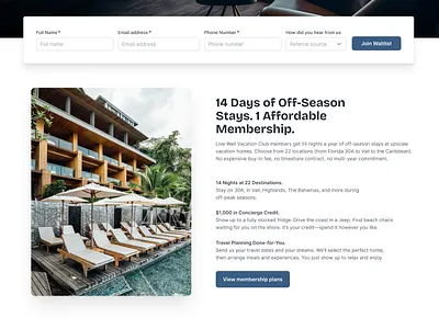 Live Well Membership feature section user interface