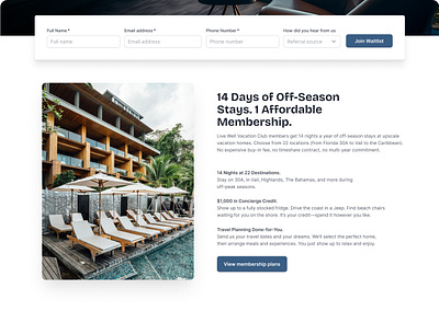 Live Well Membership feature section user interface