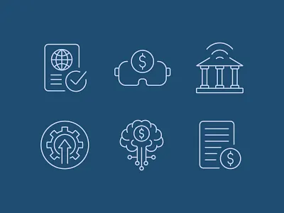 Fintech & Web3 Line Icons – 6 Smart Finance Symbols ai finance app blockchain icons crypto ui digital banking finance dashboard fintech icons flat global compliance icon design icon set iconography icons illustration line minimalist line icons smart contract ui vr payment web3 design
