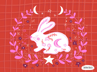 Happy Year of Rabbit animal illustration art licensing chinese new year cute design flowers illustration illustrator kids illustration lunar new year moon pattern photoshop pink rabbit rabbit year